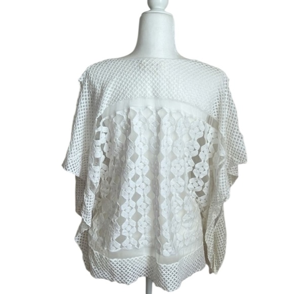 Anthropologie Ivory Lace Crochet Split Sleeve Poncho Top One Size Bohemian - Picture 5 of 10